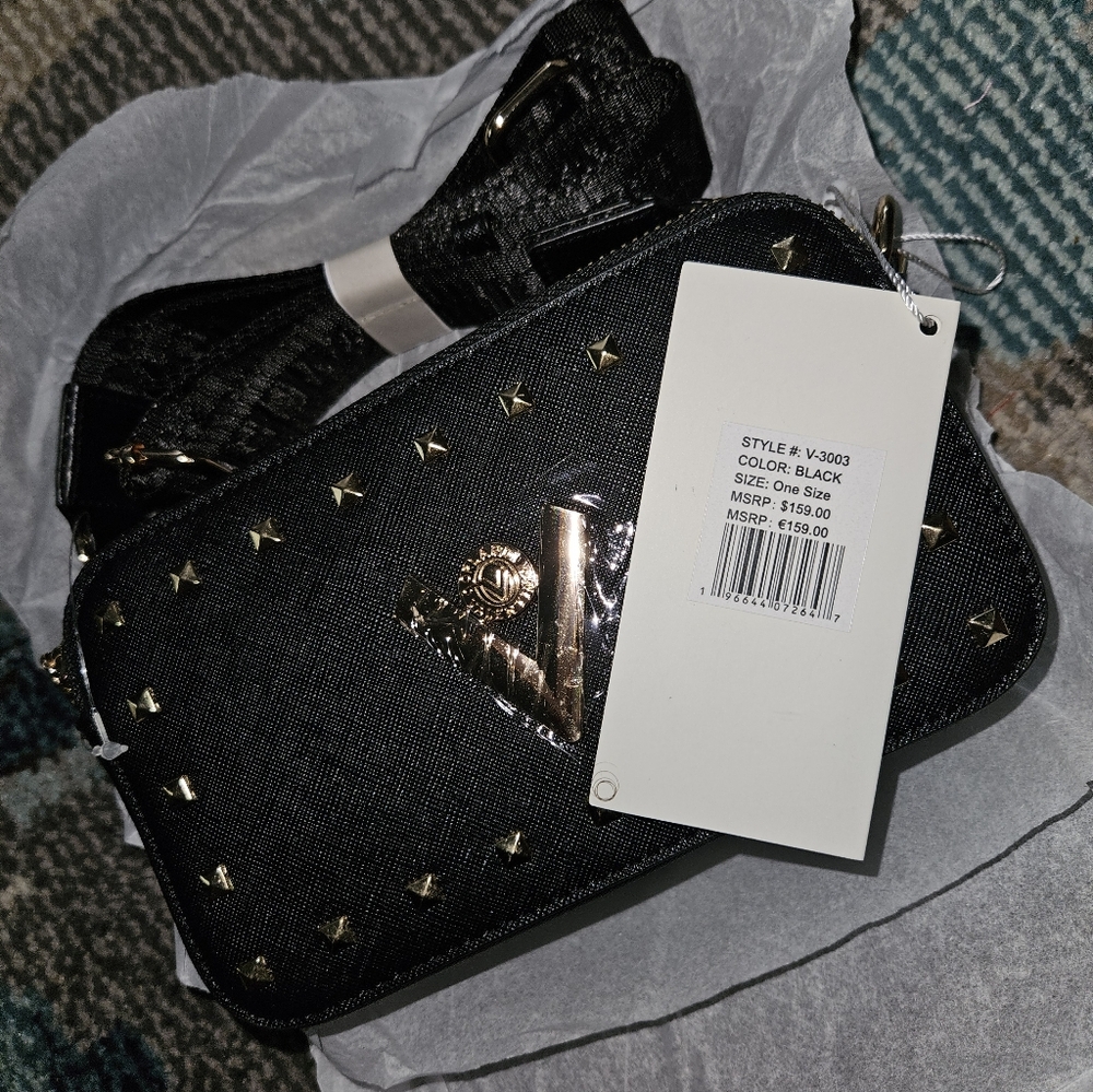 NWT VALENTINO ORLANDI Studded Double Zip Crossbody Camera Bag - Black - Picture 8 of 8